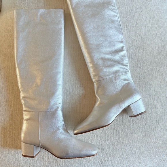 STAUD Silver Leather Boots Metallic Size 40